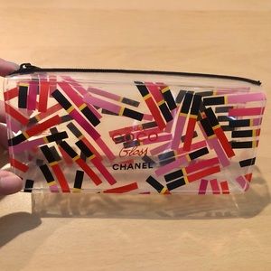 CHANEL small clear zip makeup pouch / cosmetic bag